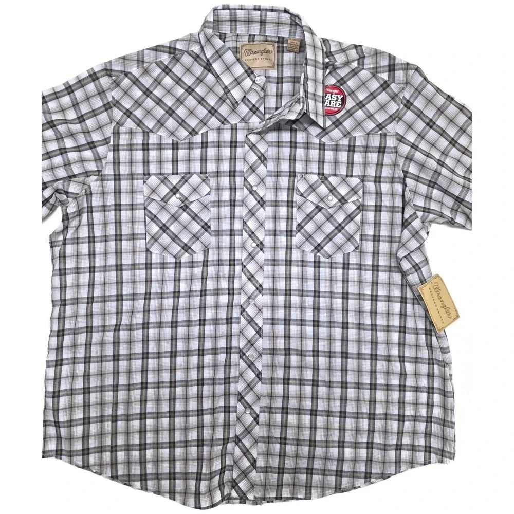 Wrangler Shirt Mens 2XL Brown Plaid Western Snap Short Sleeve Easy Care - Picture 1 of 10